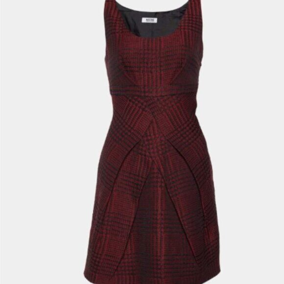 Moschino Cheap And Chic Burgundy Houndstooth Jacquard Sheath Dress – Size 6 - Picture 1 of 9